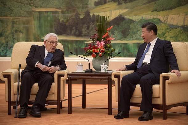 Henry Kissinger meets Xi Jinping at the Great Halll of the People on December 2, 2016 In Beijing, China. (Photo credit: Nicolas Asouri - Pool / Getty Images)